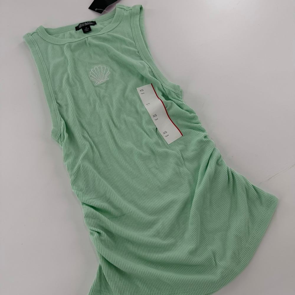 Wild Fable Tank Top Ruched Sea Shell Embroidered Modern Womens XS Mint Green